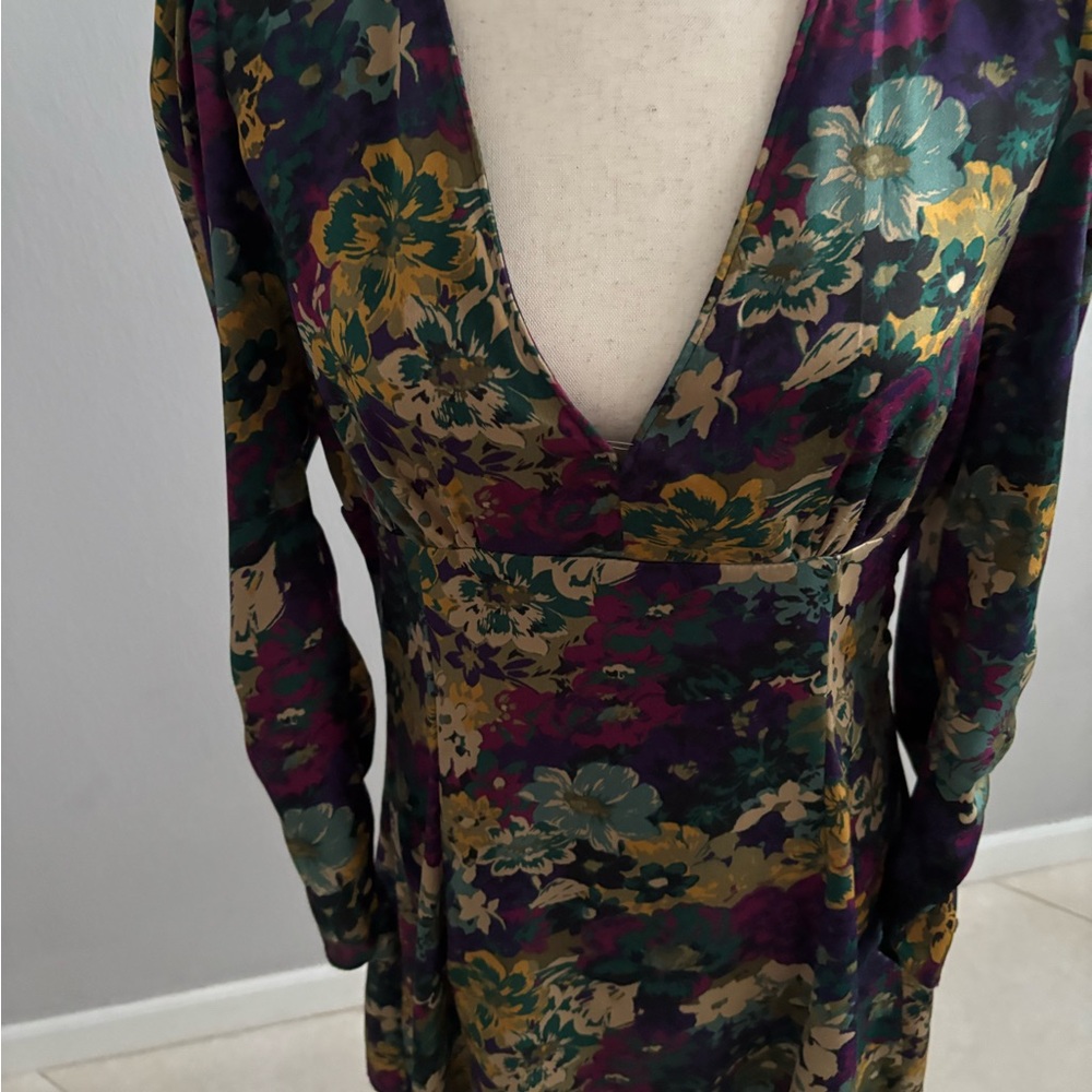 Zara Purple and Green Floral Mini Dress